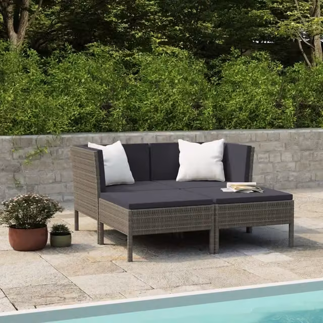 Set Divani da Giardino 4 pz con Cuscini in Polyrattan Grigio 3056968