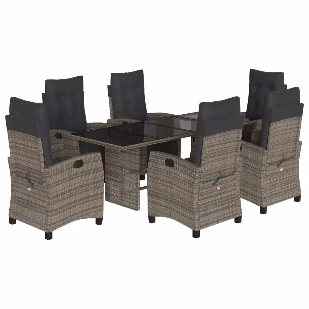 Set da pranzo da giardino moderno vidaXL in polyrattan grigio con tavolo in vetro e 7 pezzi – 2