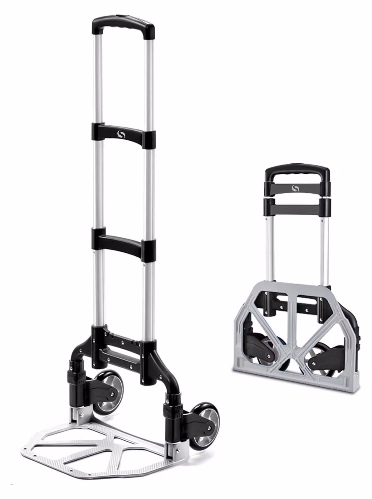Carrello pieghevole per scale, realizzato in alluminio, ideale per il trasporto su scale