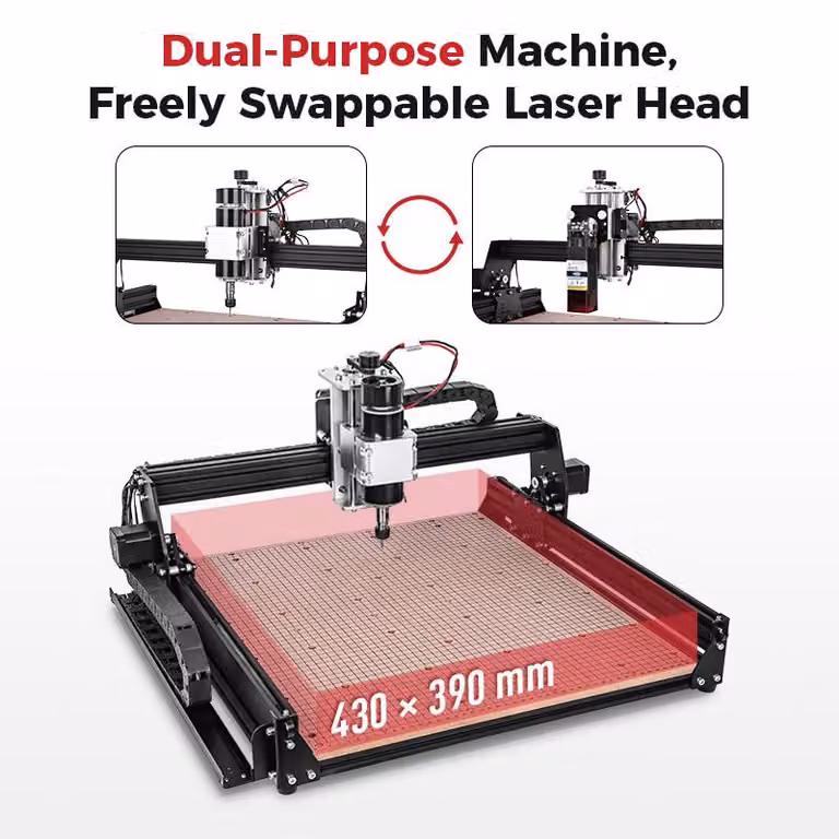 Fresatrice CNC multifunzione con laser da 40W e mandrino da 500W, ideale per incisione e taglio