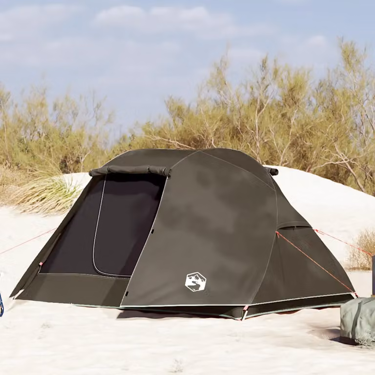 Tenda da pesca vidaXL per 3 persone, impermeabile in poliestere, marrone, L: 312 cm, P: 114 cm
