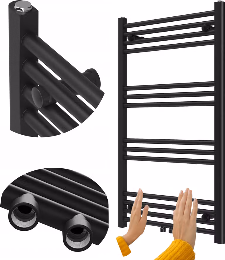Granitan - Termoarredo bagno - Scaldasalviette 100x60 cm - Radiatore nero - portasciugamani - RAVEN