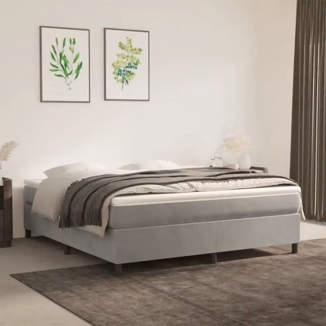 Struttura Letto a Rete a Molle Giroletto in Velluto Grigio Chiaro L: 180 cm, P: 200 cm, H: 35 cm – 1
