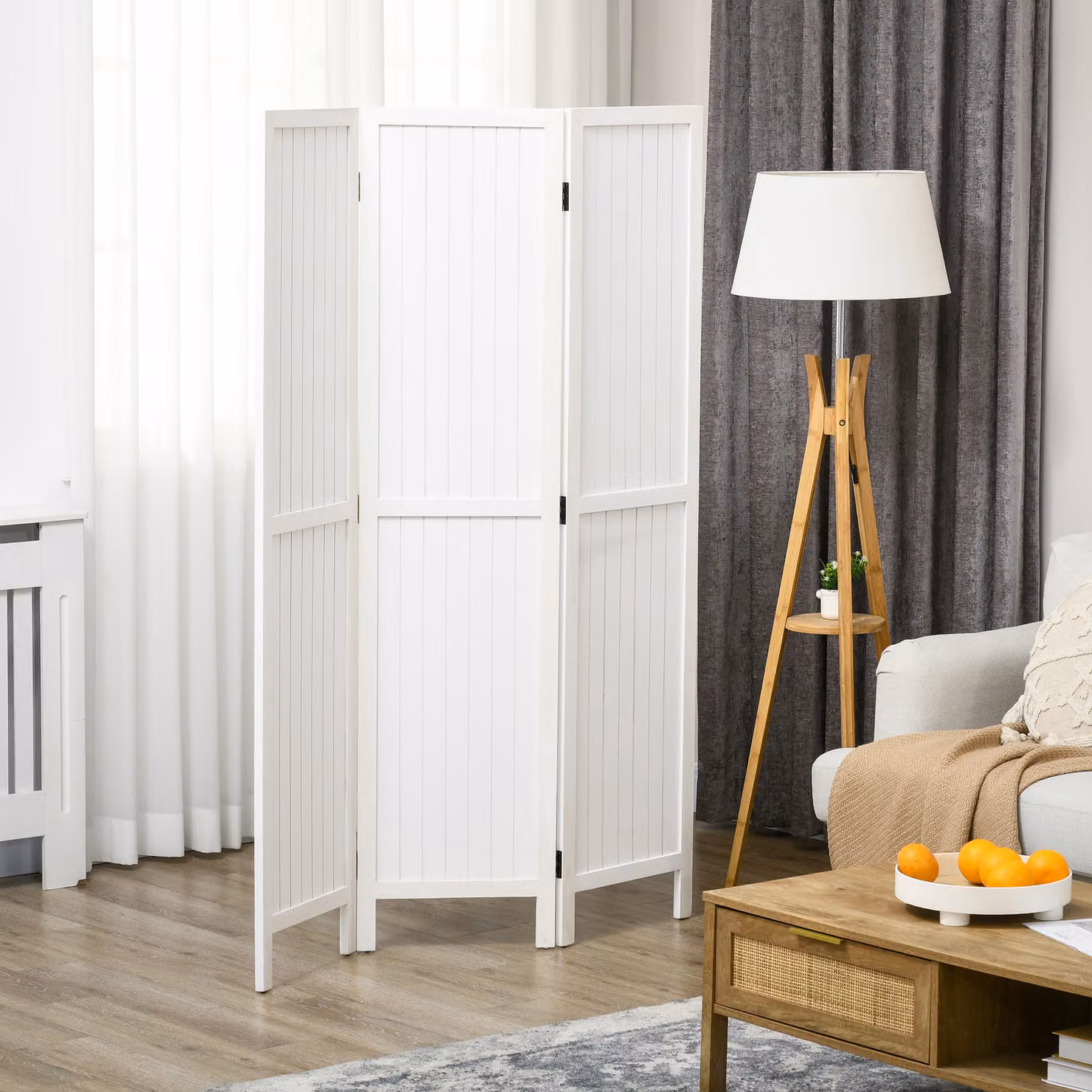 Paravento divisorio in legno HOMCOM con 3 pannelli pieghevoli, colore bianco, L 120 x H 170 cm – 2