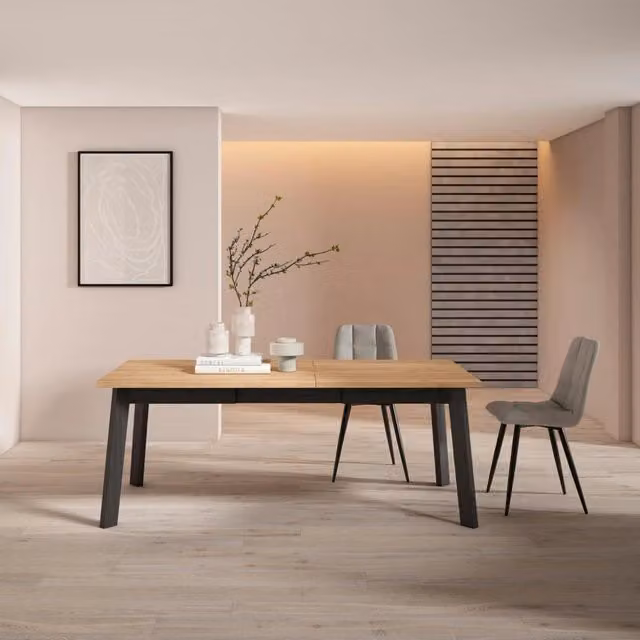 Tavolo da Pranzo, 194x90x74cm, Per 10 persone, Gambe in legno, colore Rovere e nero RF2916
