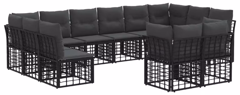 Set di divani da esterno Nero e Grigio scuro Poliestere