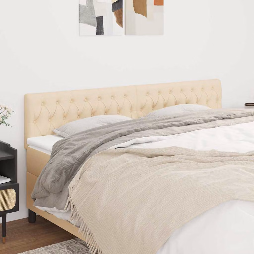 Testiera per letto vidaXL in tessuto beige con struttura in legno L: 180 cm, P: 7 cm, H: 78/88 cm