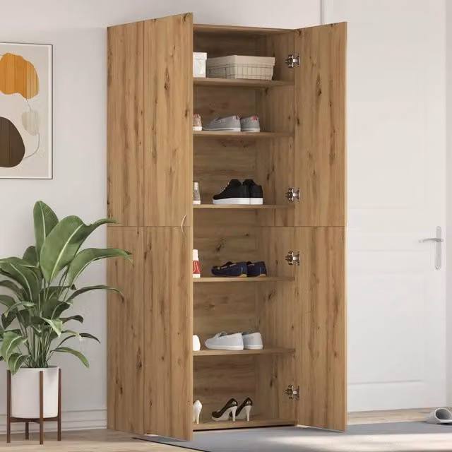 Mobile porta scarpe vidaXL in legno marrone con ante a battente, L: 80 cm, P: 35,5 cm, H: 180 cm