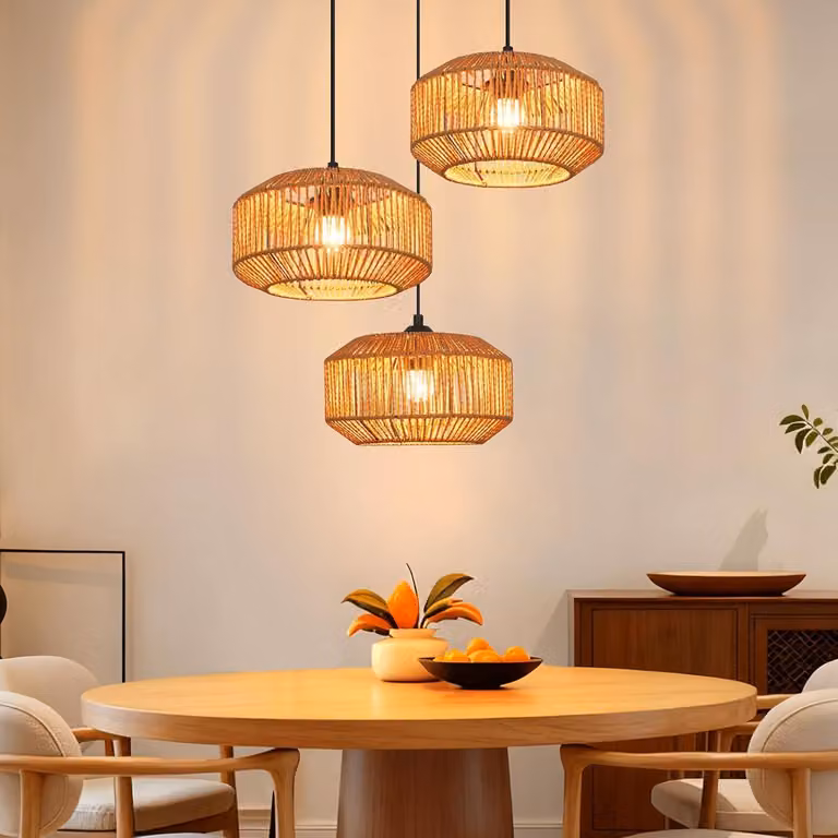 ZMH lampada a sospensione boho lampada a sospensione in rattan lampada a sospensione regolabile in altezza lampada a sospensione sala da pranzo 3 fiamme lampada da tavolo design retrò con attacco E27
