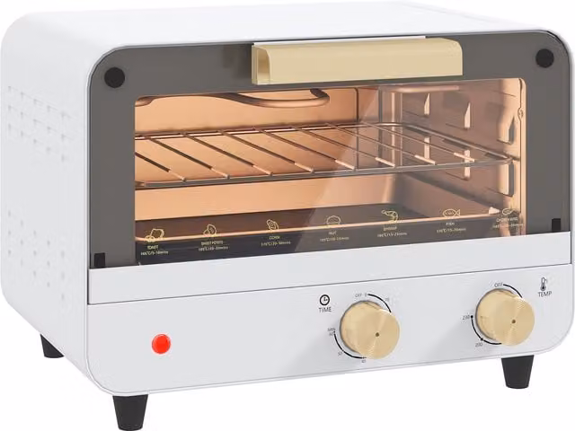 Fornetto Elettrico HOMCOM da 12L con Timer e Temperatura Regolabile, Bianco e Oro, L: 31.5 cm, P: 27.7 cm, H: 22.7 cm