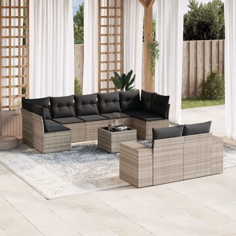 Maison Exclusive - Set Divano Giardino 10 pz con Cuscini Grigio Chiaro Polyrattan