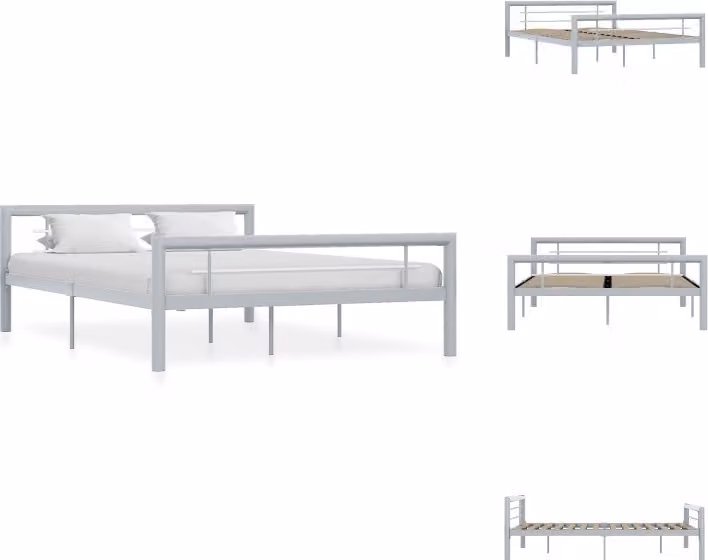 vidaXL Struttura letto grigia e bianca in metallo, 160 x 200 cm - Letti e strutture letto