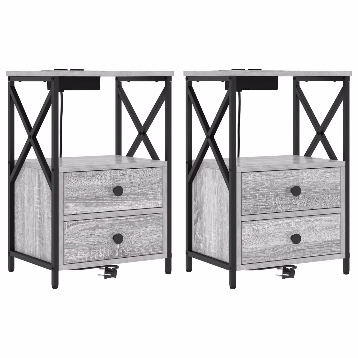 Set di 2 Armadi da Notte vidaXL in Grigio Sonoma, L 40 cm x P 31 cm x H 60 cm