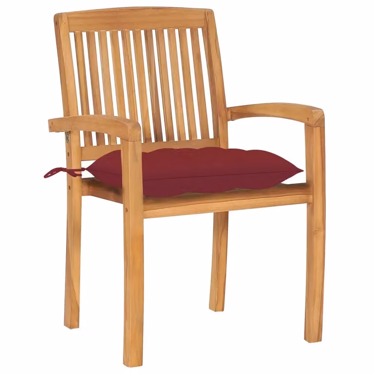 Set di 8 sedie da giardino impilabili vidaXL in legno di teak massello con cuscini marroni e rossi