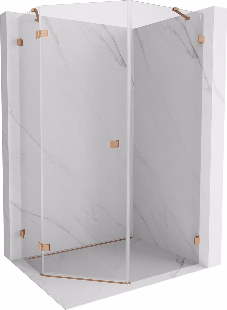Mexen Lunar cabina doccia pentagonale battente sinistra 90 x 100 cm, trasparente, rame spazzolato - 831-090L-100P-65-00-L
