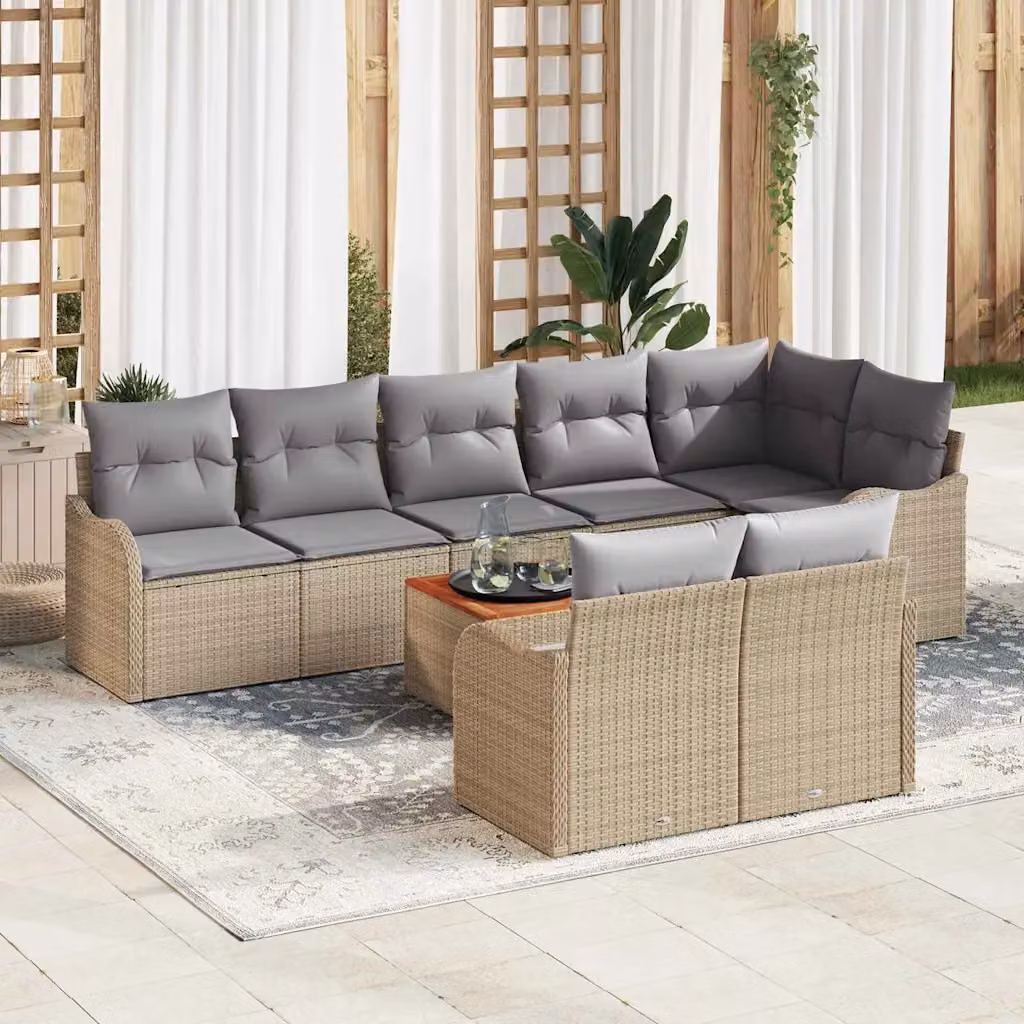 Set Divano da Giardino vidaXL 9 Pezzi Beige con Tavolino e Cuscini in Polyrattan e Acciaio
