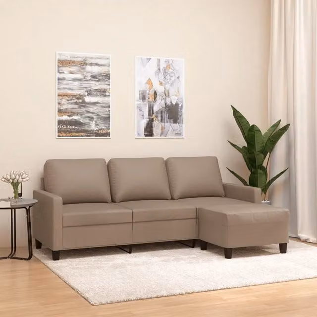 Divano a 3 Posti con Poggiapiedi-Sofa 3 Posti con Poggiapiedi Cappuccino 180cm in Similpelle 916560