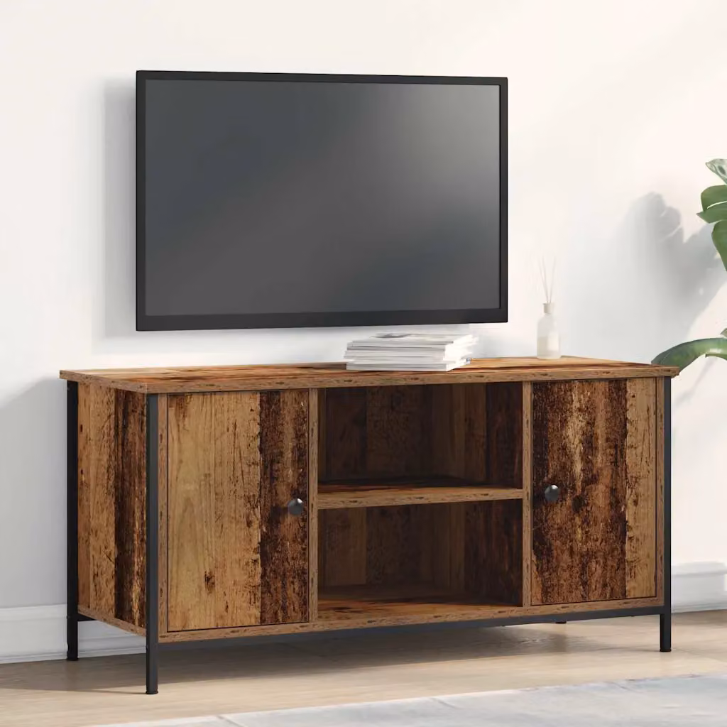 Mobile TV vidaXL in legno e metallo marrone, stile moderno, L 100 x P 40 x H 50 cm