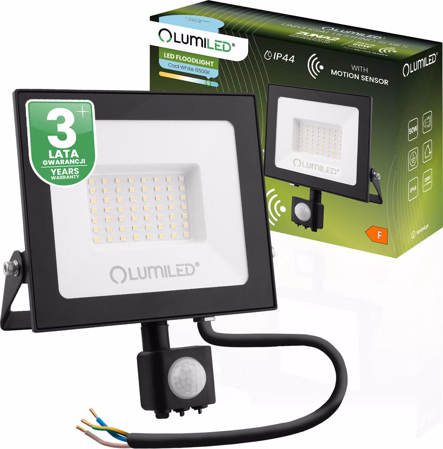 LUMILED Faretto LED 50W proiettore da esterno 4500Lm proiettore da esterno IP44 splashproof 6500K bianco freddo proiettore sensore di movimento