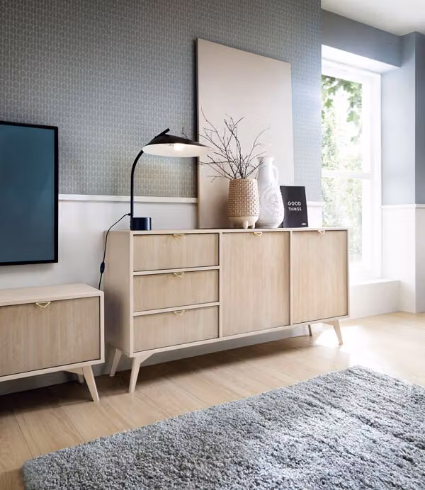 Credenza Forest 158x38x80cm beige a spina di pesce Skandi