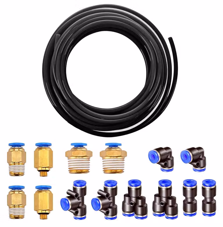 Tubo pneumatico da 10 metri - Tubo flessibile per aria compressa - Poluretano (PU) - Raccordi - Elevata resistenza alla pressione - Nero - Tubo per aria