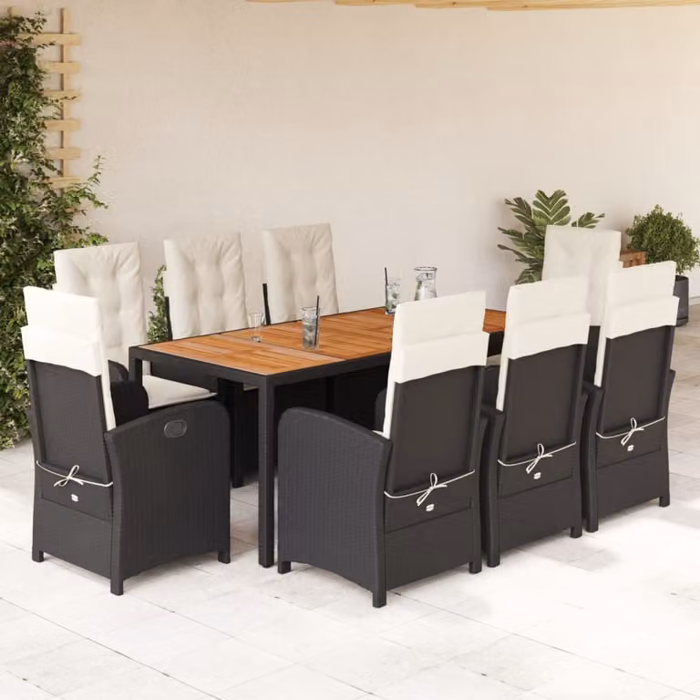 Maison Exclusive - Set da Pranzo da Giardino 9 pz con Cuscini Nero in Polyrattan