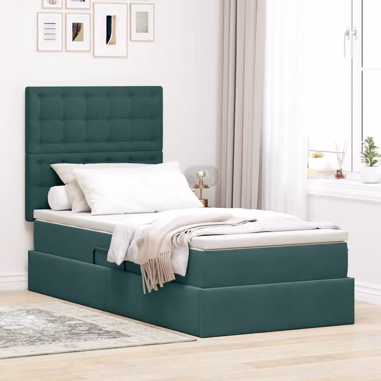 Letto con contenitore e illuminazione LED vidaXL in velluto verde, L/P/H: 200 x 100 x 76 cm