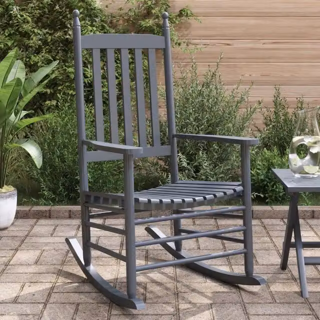Set di 2 sedie a dondolo vidaXL in legno massello di pioppo grigio con braccioli per giardino e terrazzo – 1