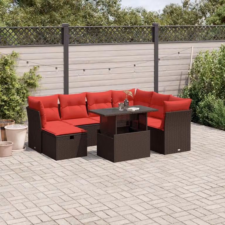 Maison Exclusive - Set di 8 pezzi per giardino con cuscini, marrone, polyrattan
