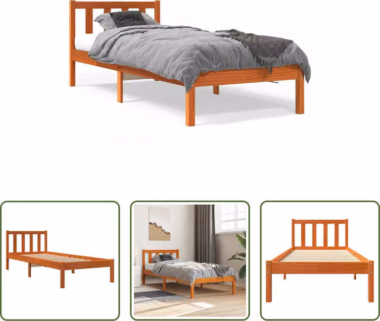 The Living Store letto in legno massiccio cera marrone 100x200 cm pino