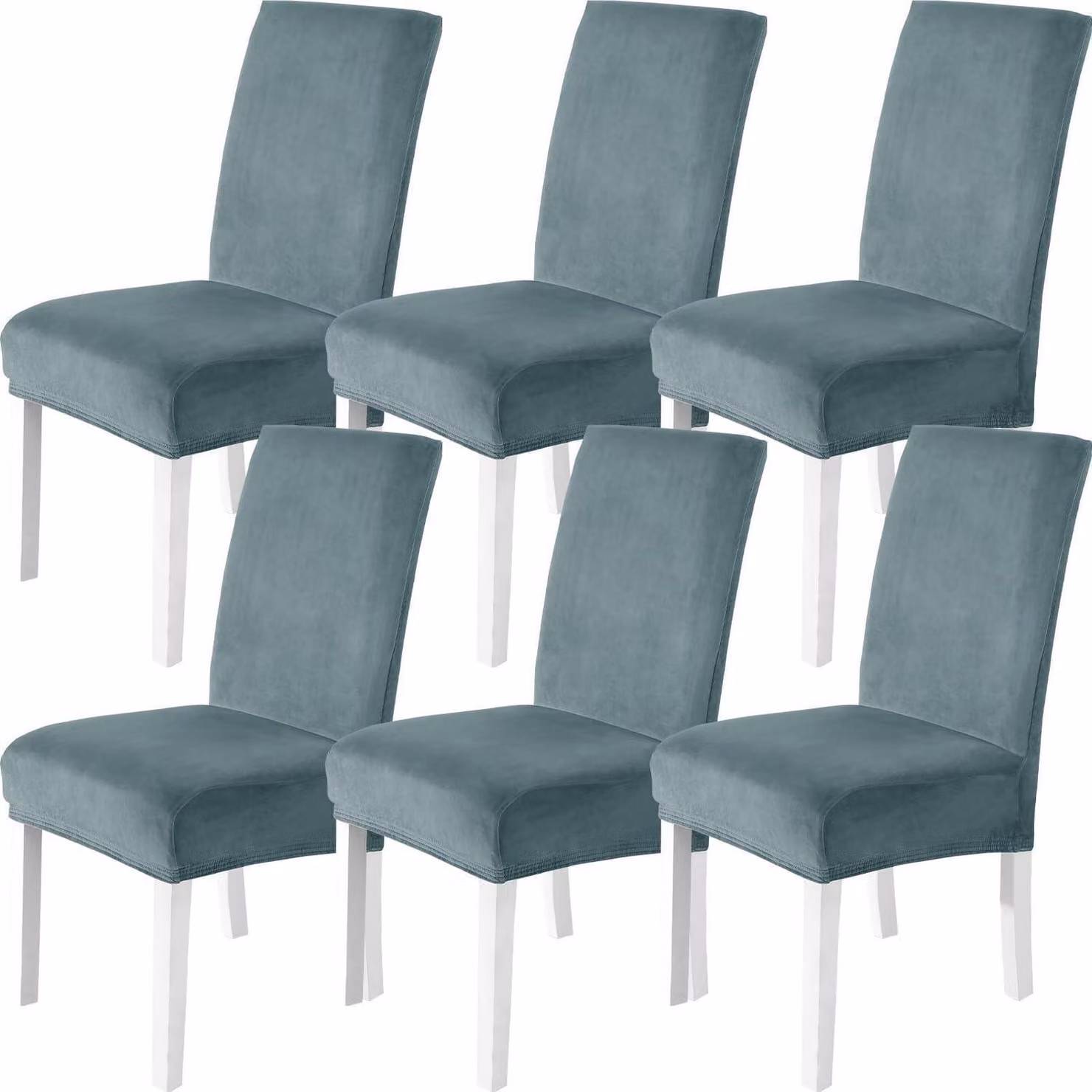 Copri sedie in velluto, set da 6, color grigio-blu, elasticizzati, lavabili, adatti a sedie con schienale alto e sedie a dondolo