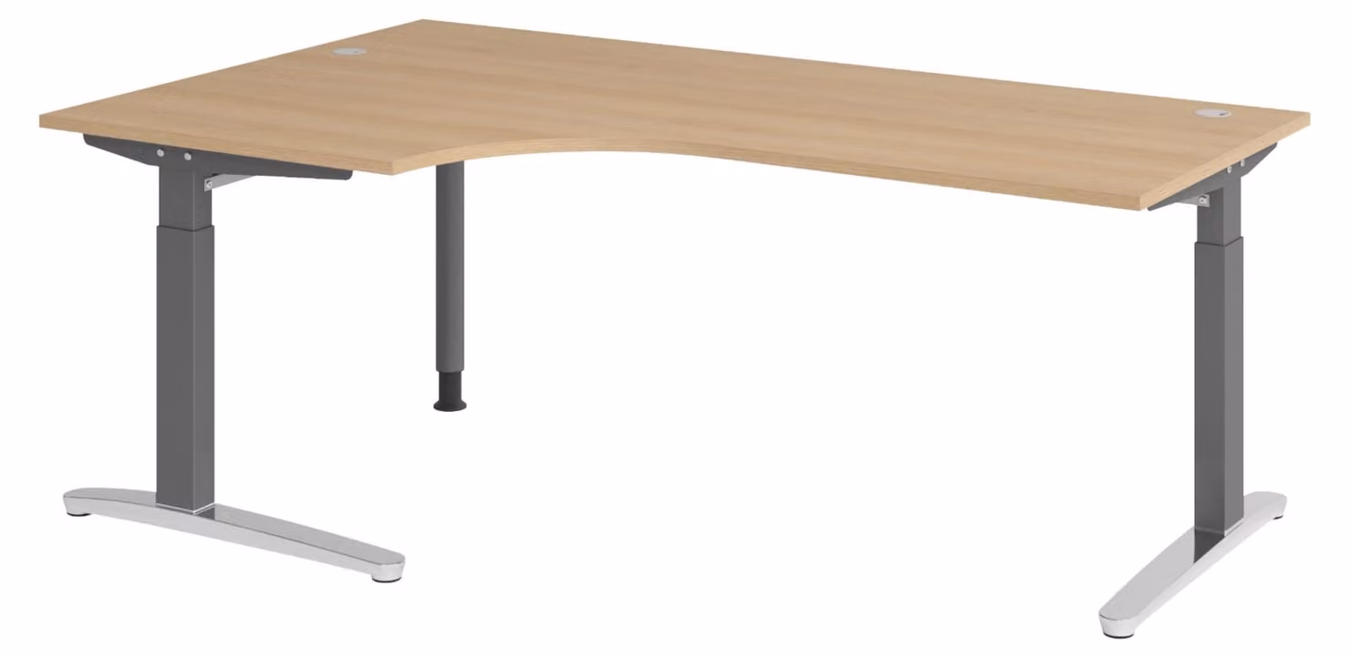 bümö Scrivania Serie-XB - Dimensioni: scrivania angolare 200 x 120 cm, finitura: rovere, struttura: grafite/alluminio lucido
