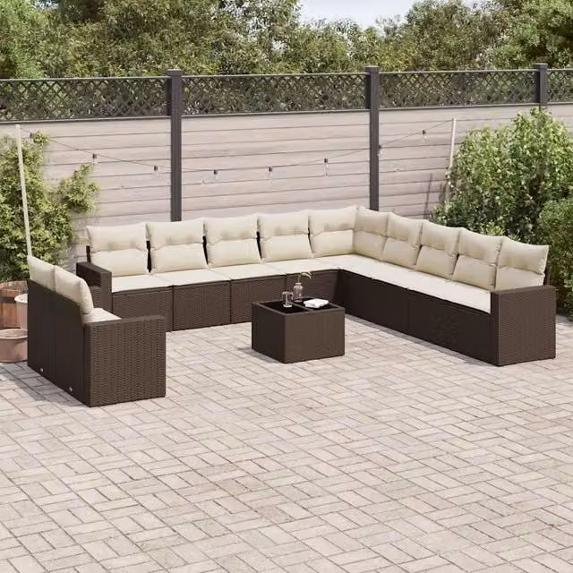 Set di Divani da Giardino VIDAXL in Polyrattan Marrone con Cuscini, Design Moderno a L per 12 Persone – 1