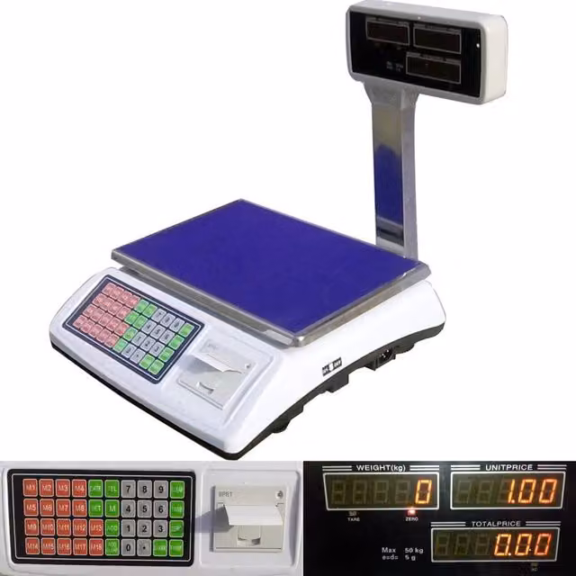 Bilancia Professionale da Banco Digitale Trade Shop in Acciaio Inox Color Argento con Display e Scontrino, Capacità Max 50kg e Precisione 5g – 1