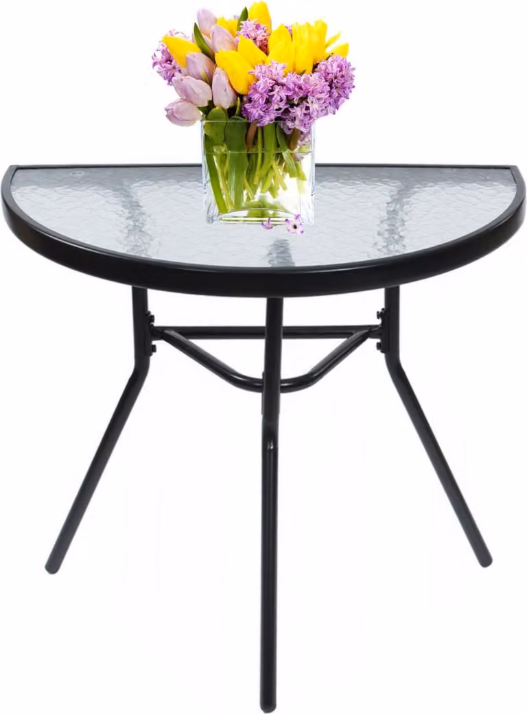 Tavolino in vetro per balcone patio terrazzo semicircolare nero