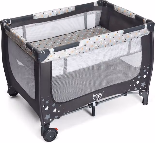 Box portatile pieghevole per bambini con 2 ruote e centro attività resistente, design moderno, Grigio, L 125 cm x P 65 cm x H 76 cm – 1