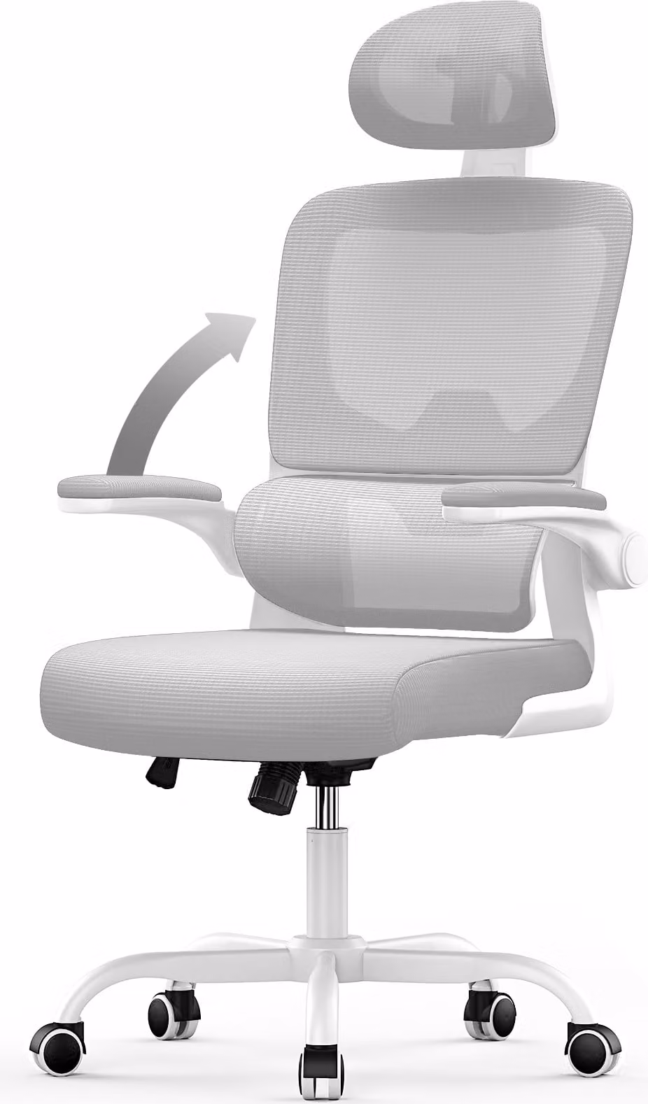 Sedia da ufficio ergonomica - Sedia da scrivania con poggiatesta regolabile - Bracciolo elastico supporto lombare regolabile in altezza - Sedia girevole con schienale in rete traspirante - Grigio e bianco