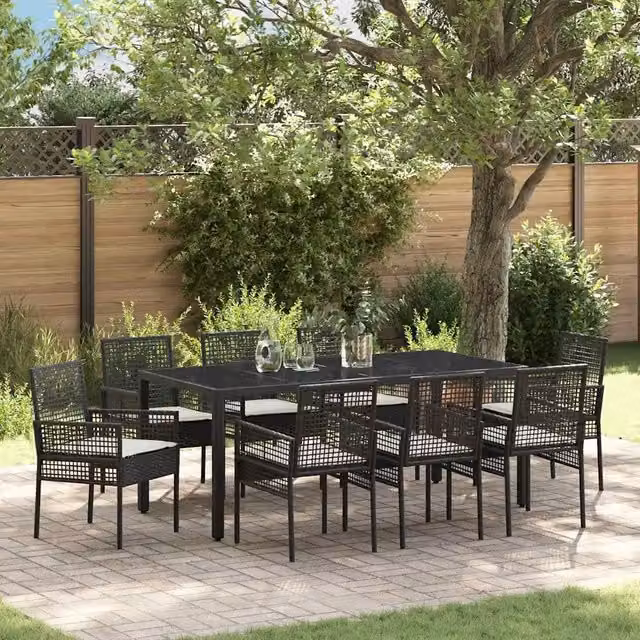 Set da Pranzo per Giardino 9 pz Nero polyrattan 3334860