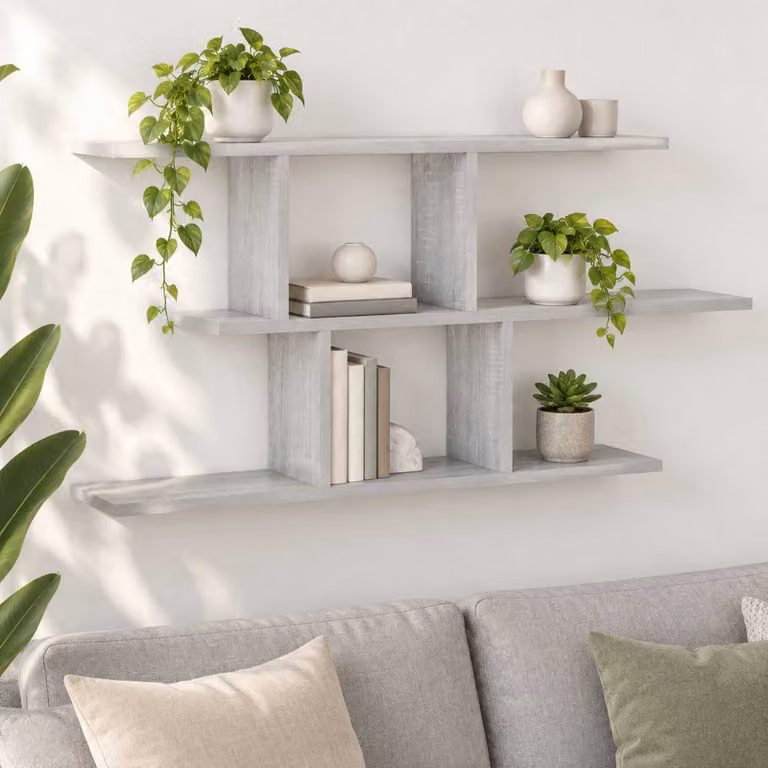 Scaffale da parete moderno vidaXL in legno e MDF grigio L: 100 cm, P: 17 cm, H: 45.5 cm