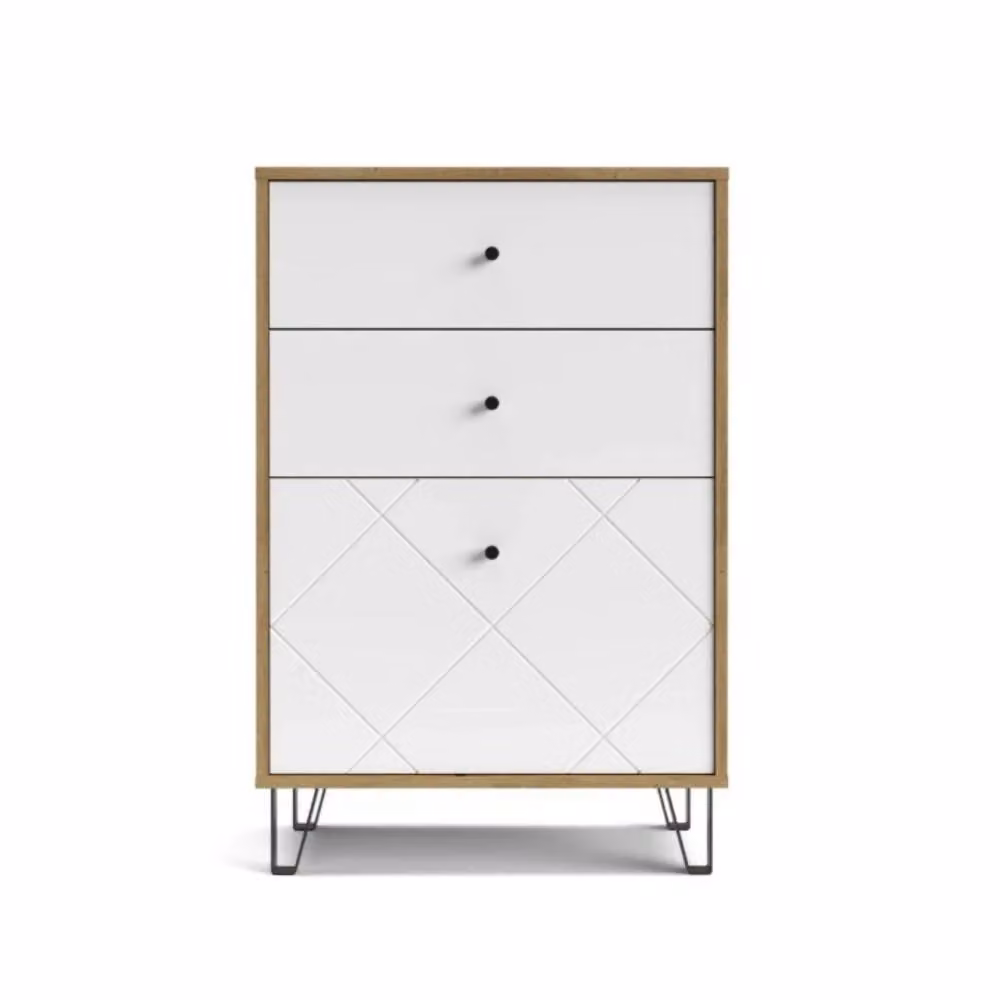 Cassettiera BolloBO18 con 2 cassetti e anta, colore rovere e bianco, L: 63.4 cm, P: 40 cm, H: 95.55 cm – 2