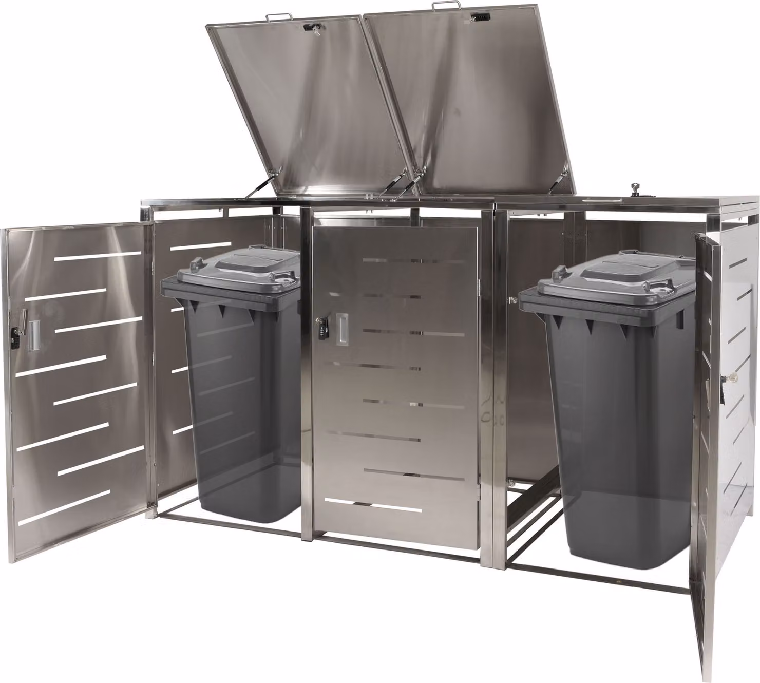 coperchio per cestino a 3 scomparti HWC-E83, coperchio per cestino per rifiuti, estensibile 117x197x80cm ~ acciaio inox 68kg