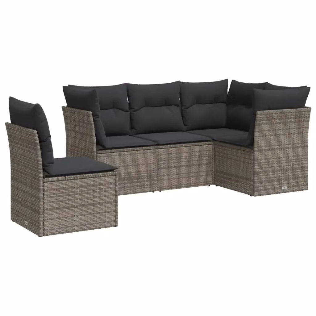 vidaXL Set Divano da Giardino a L 5 pz con Cuscini Grigio in Polyrattan e Metallo – 2