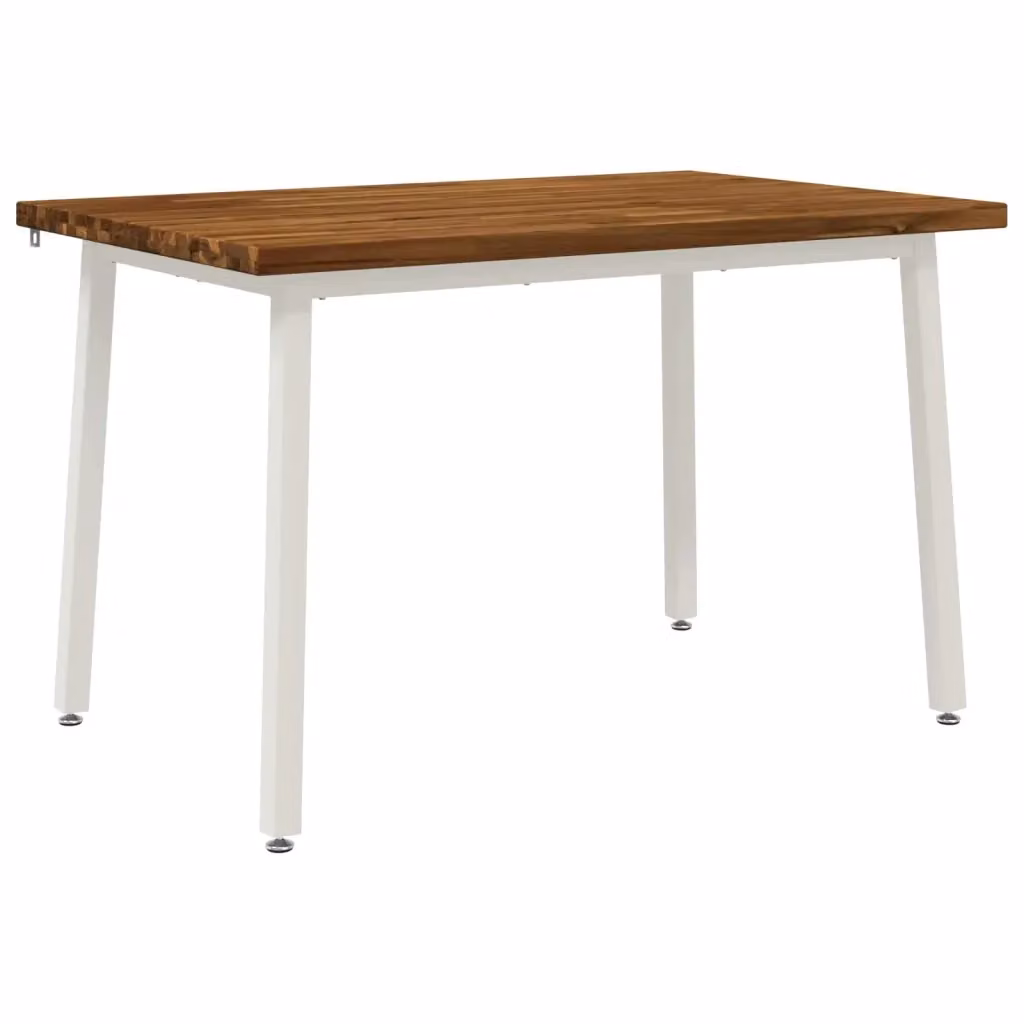 Tavolo da pranzo rettangolare vidaXL in legno di acacia massello e metallo, Bianco e Marrone, L: 120 cm, P: 80 cm, H: 75 cm – 2