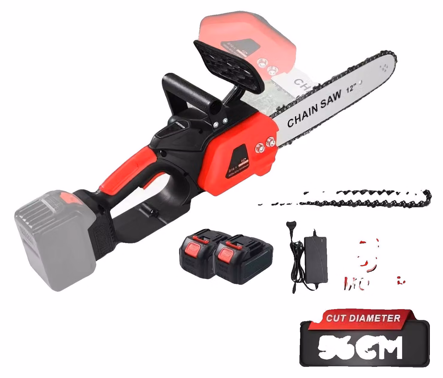 Motosega, motore brushless, design ergonomico, kit B con 2 batterie