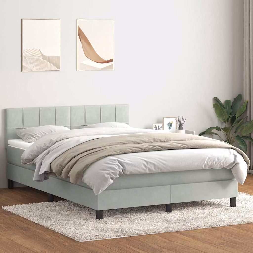vidaXL Giroletto a Molle con Materasso Ibrido in Velluto Grigio Chiaro L/P/H: 160 x 213 x 88 cm