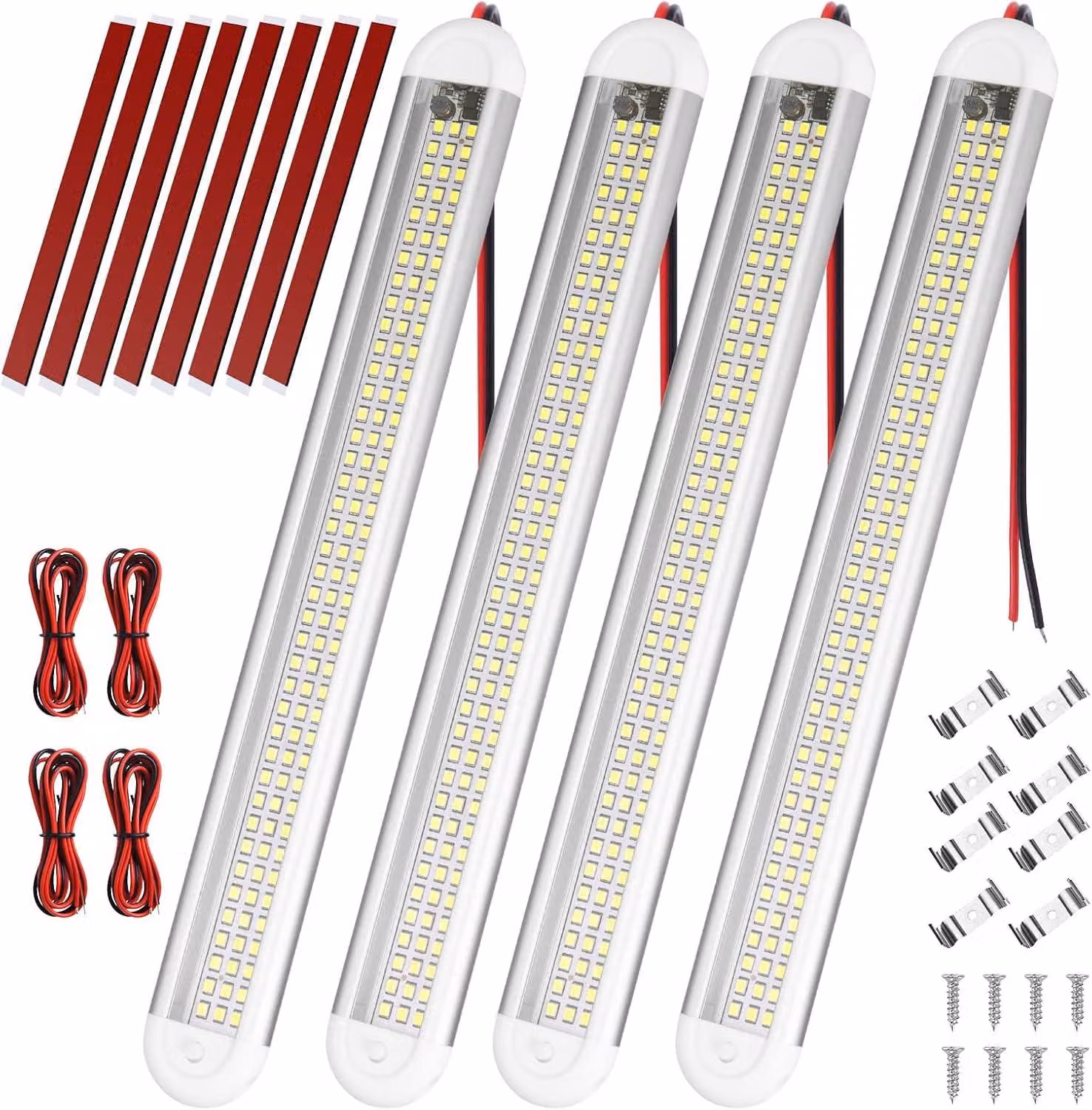 Illuminazione a LED per auto, 12 V - Set di 4 - Striscia LED - Illuminazione interna - Alluminio - 8 W