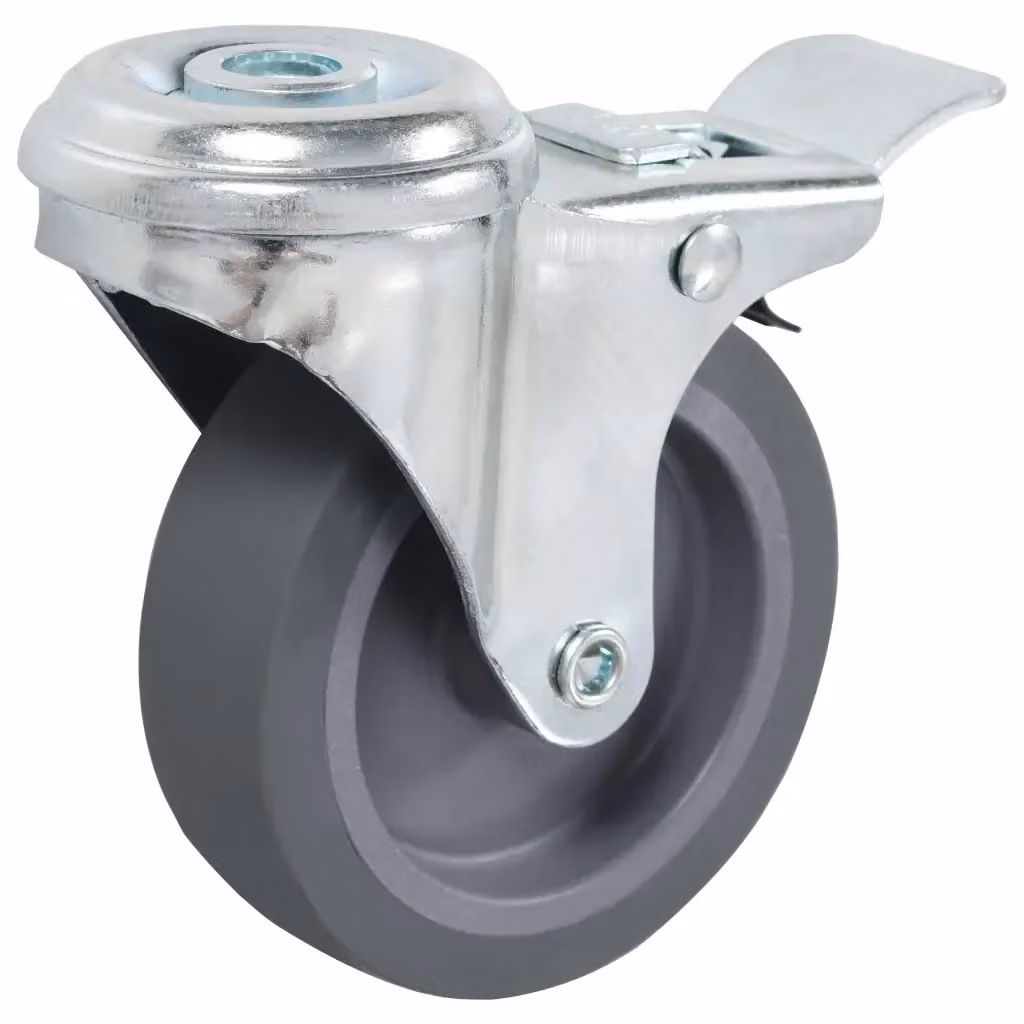 Set di 24 ruote girevoli con foro per bulloni vidaXL, in acciaio zincato e gomma, colore grigio, diametro 75 mm – 2