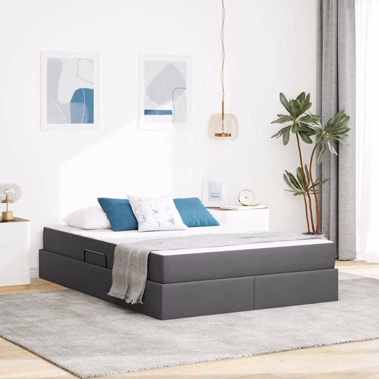 Letto con contenitore e materasso vidaXL in tessuto Grigio scuro L/P/H: 190 x 140 x 43.5 cm