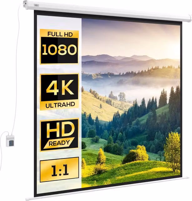 Schermo per proiettore HOMCOM con telecomando, formato 1:1, 96 pollici, Bianco, L 172 x H 172 cm