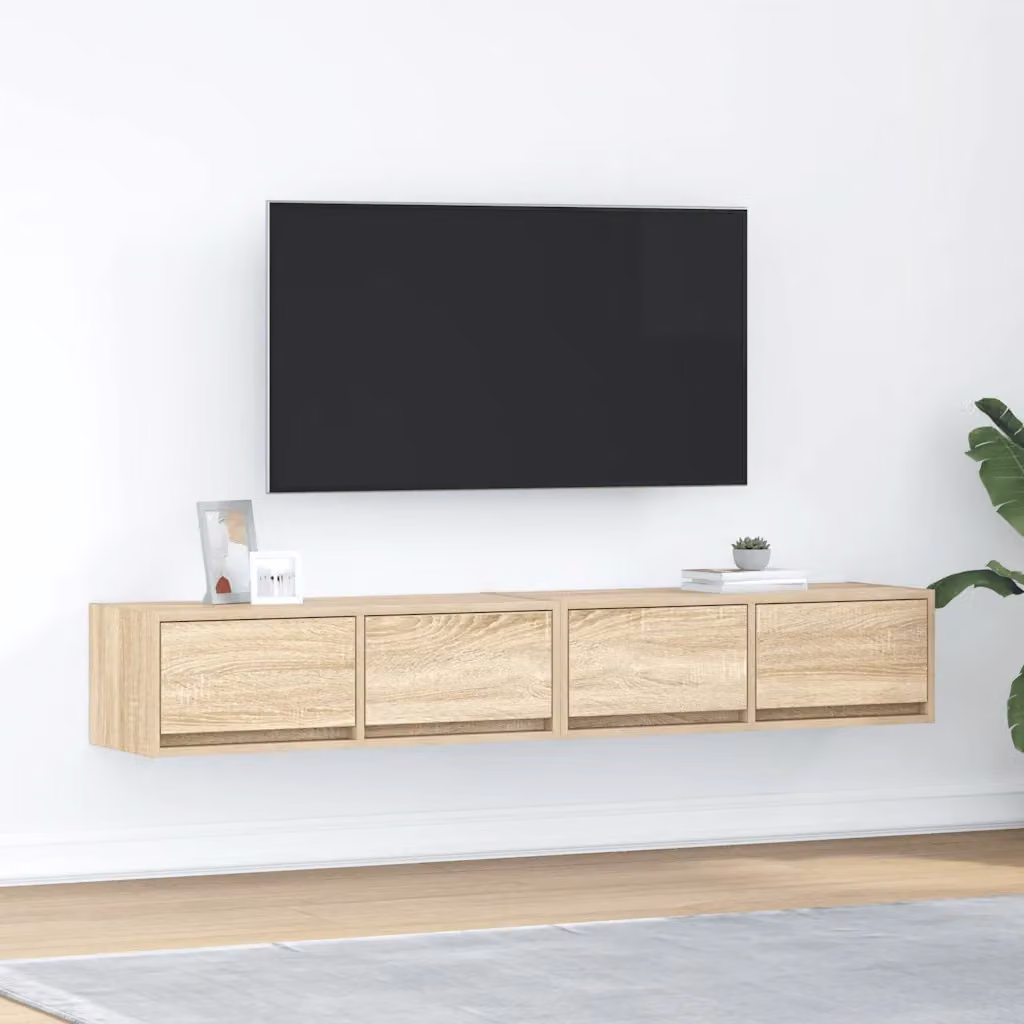 Set di 2 mobili TV moderni vidaXL in legno multistrato color rovere sonoma, sospesi a parete, L 80 cm x P 31 cm x H 25,5 cm
